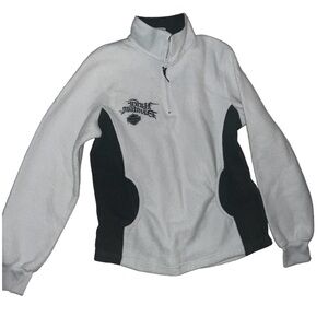 Harley Davidson Zip Pullover Fleece Sweater Womens White Pocketed